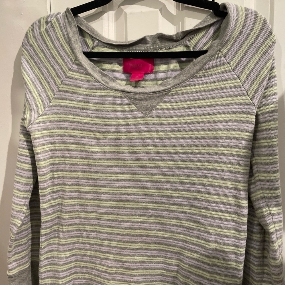 Victoria's Secret Gray and Light Green Striped Shirt